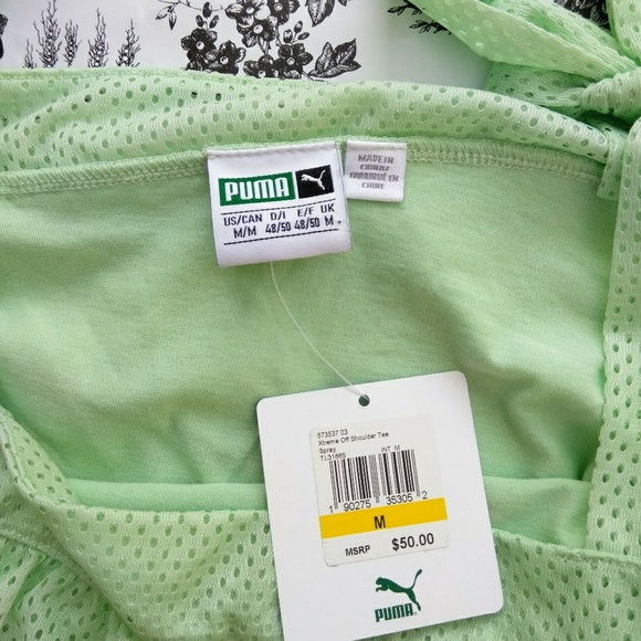 New Puma Off Shoulder Jersey Green Tee Medium - Picture 6 of 7